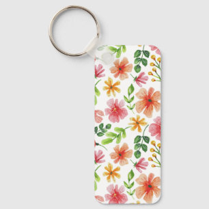 Porte-clés Motif de fleurs roses à l'aquarelle