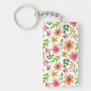 Porte-clés Motif de fleurs roses à l'aquarelle
