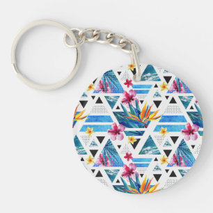 Porte-clés Motif de fleurs tropical géométrique