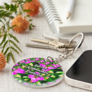 Porte-clés Motif de fleurs tropicales roses