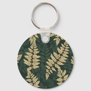 Porte-clés Motif de forêt de fougères d'or émeraude