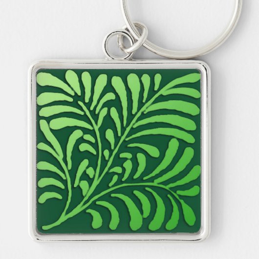 Porte-clés Motif de fougères Art déco - tons verts (Devant)