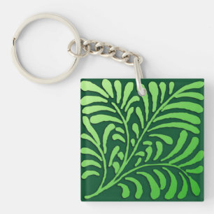 Porte-clés Motif de fougères Art déco - tons verts