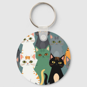 Porte-clés Motif de foule de chats de dessin animé coloré