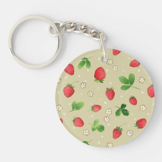 Porte-clés Motif de fraises d'aquarelle (Devant)