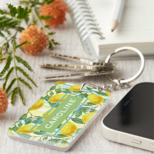 Porte-clés Motif de fruit de citron d'été méditerranéen perso