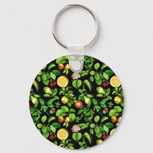 Porte-clés Motif de fruits sur fond noir (Recto)