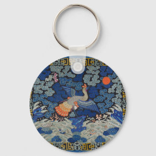 Porte-clés Motif de grue chinoise vintage : bleu impérial