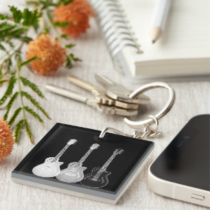 Porte-clés Motif de guitare noir et blanc personnalisé