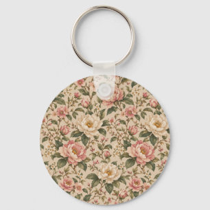 Porte-clés Motif de jardin de pivoines et de roses romantique