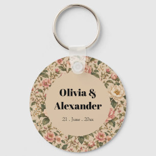 Porte-clés Motif de jardin de pivoines et de roses romantique