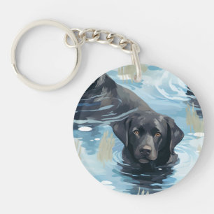 Porte-clés Motif de Labrador noir nageant