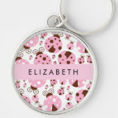 Porte-clés Motif De Ladybugs, Ladybugs Rose, Votre Nom (Devant)