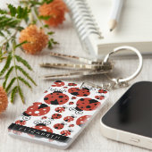 Porte-clés Motif De Ladybugs, Red Ladybugs, Votre Nom (Devant droit)