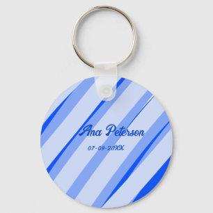 Porte-clés Motif de lignes rétro boho avec nom date pastel bl