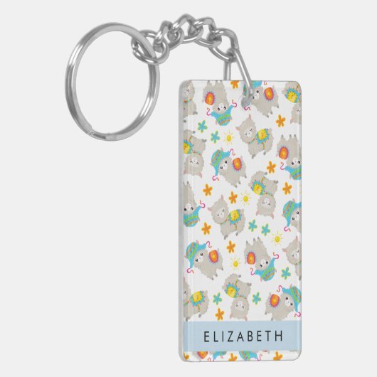 Porte-clés Motif De Llamas, Alpacas, Fleurs, Votre Nom (Devant gauche)