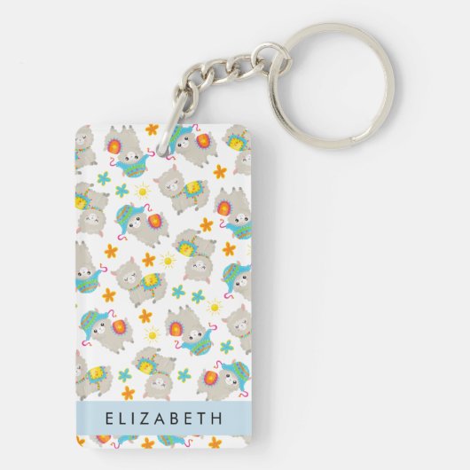 Porte-clés Motif De Llamas, Alpacas, Fleurs, Votre Nom (Dos)