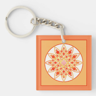 Porte-clés Motif de mandala en corail, orange et or
