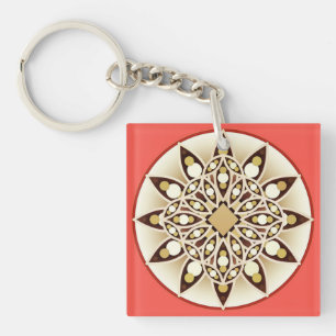 Porte-clés Motif de mandala en rose corail, chocolat et beige