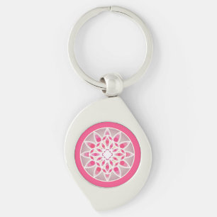 Porte-clés Motif de mandala en rose fuchsia, blanc et gris