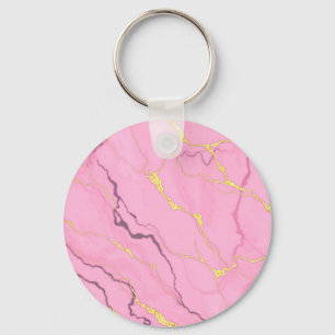 Porte-clés Motif de marbre rose avec veines d'or