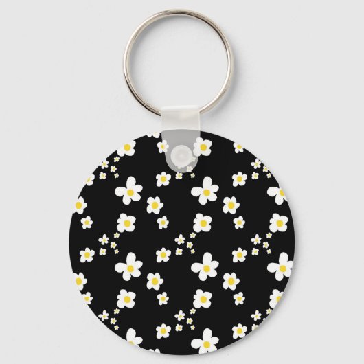 Porte-clés Motif de marguerite tendance noir jaune blanc, mod (Recto)