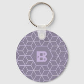Porte-clés Motif de monogramme de cubes géométriques violets (Verso)