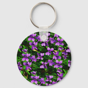 Porte-clés Motif de mosaïque en bois de violet de fleur WI