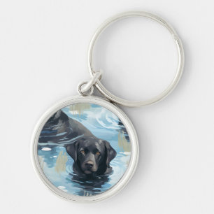Porte-clés Motif de natation du Labrador noir