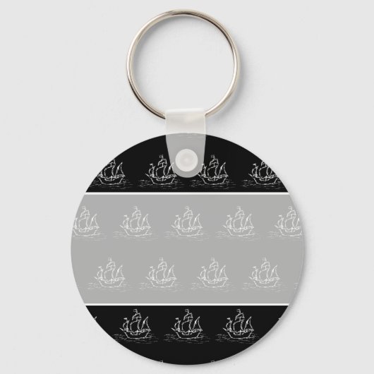 Porte-clés Motif de navire pirate noir et blanc. (Recto)