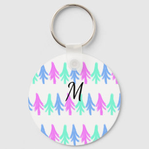 Porte-clés Motif de Noël à l'aquarelle simple avec monogramme