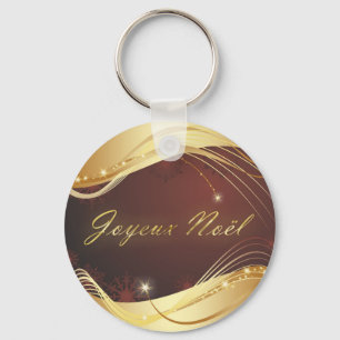 Porte-clés Motif de Noël doré avec arrière - plan rouge...