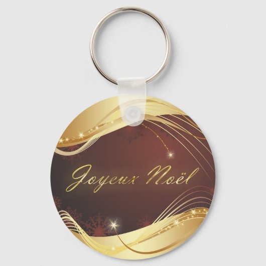 Porte-clés Motif de Noël doré avec fond rouge... (Recto)