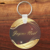 Porte-clés Motif de Noël doré avec fond rouge... (Recto)
