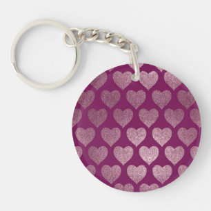 Porte-clés Motif de paillettes de cœurs en or rose