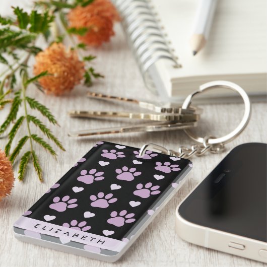 Porte-clés Motif De Pâtes, Pâtes Lilac, Coeurs, Votre Nom (Devant droit)