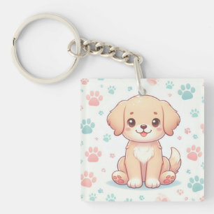 Porte-clés Motif de patte de chiot pastel Kawaii