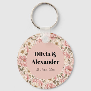 Porte-clés Motif de pivoines fleuries vintage