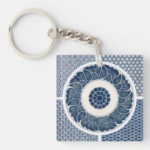 Porte-clés Motif de porcelaine antique chinoise bleu et blanc