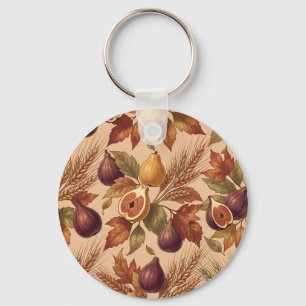 Porte-clés Motif de récolte d'automne vintage avec des figues