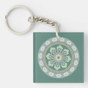 Porte-clés motif de rosette verte traditionnel chinois