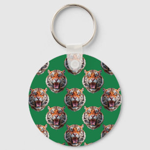 Porte-clés Motif de tête de tigre vert