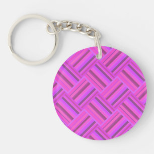 Porte-clés Motif de tissage en diagonale à rayures roses