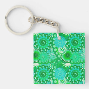 Porte-clés Motif de tourbillon fractal, jade, turquoise, aqua