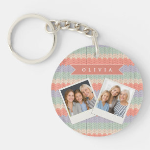 Porte-clés Motif de tricot pastel scandinave personnalisé Nom