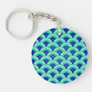 Porte-clés Motif de vague Art Déco - turquoise et cobalt