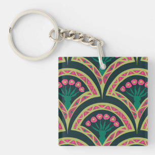 Porte-clés Motif de ventilateur floral rose et vert