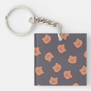 Porte-clés Motif de visage d'ours en peluche marron mignon bl