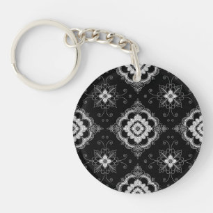 Porte-clés Motif décoratif en dentelle noir et blanc