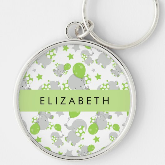 Porte-clés Motif D'Eléphants, Eléphants Mignons, Votre Nom (Devant)